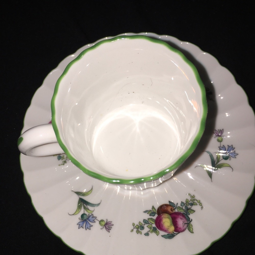 Spode Miniature Cup and Saucer, Fruit Scallop Design with Green Border - Picture 5 of 10